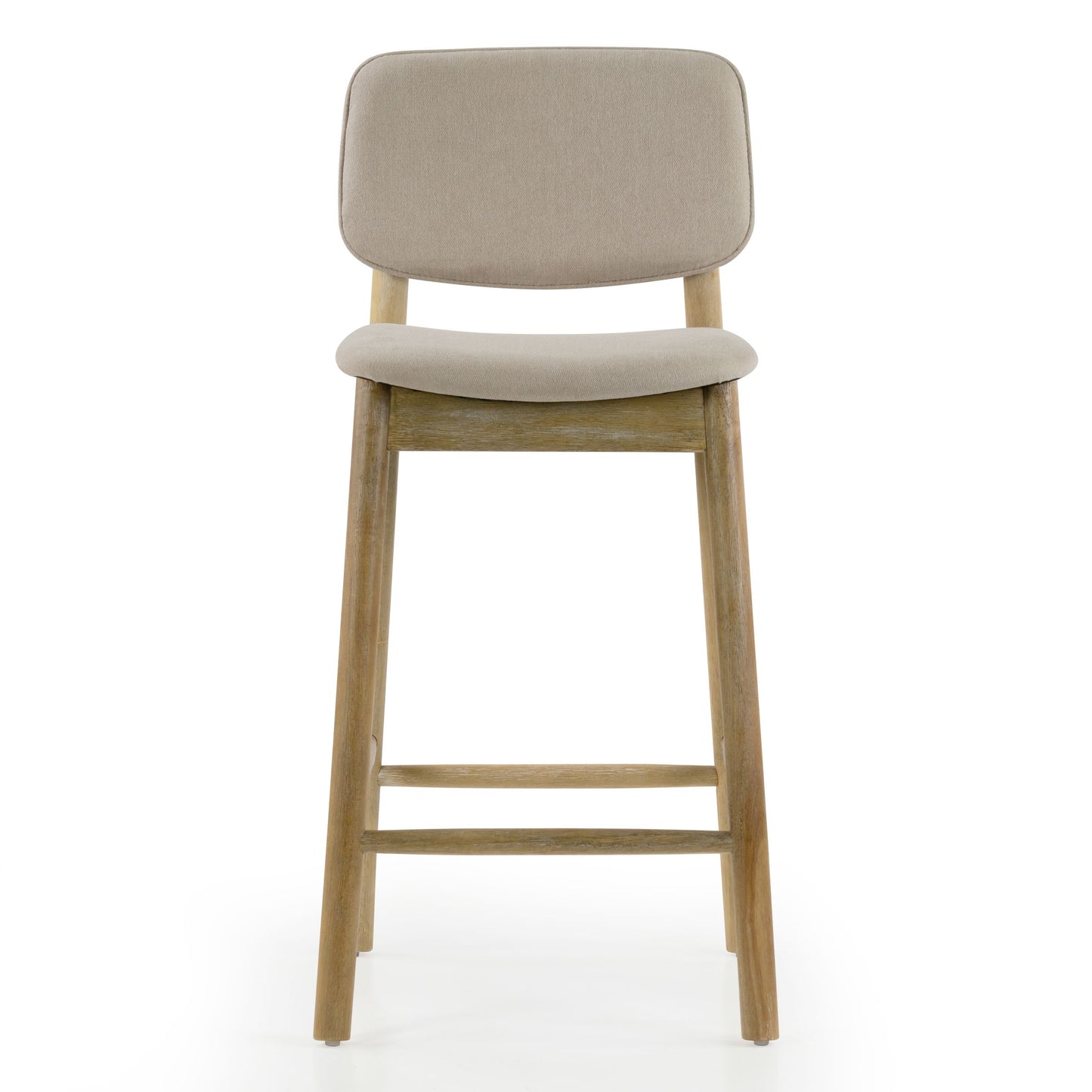 Set of 2 Azura Beige Fabric Counter Stool with Washed Wood Legs