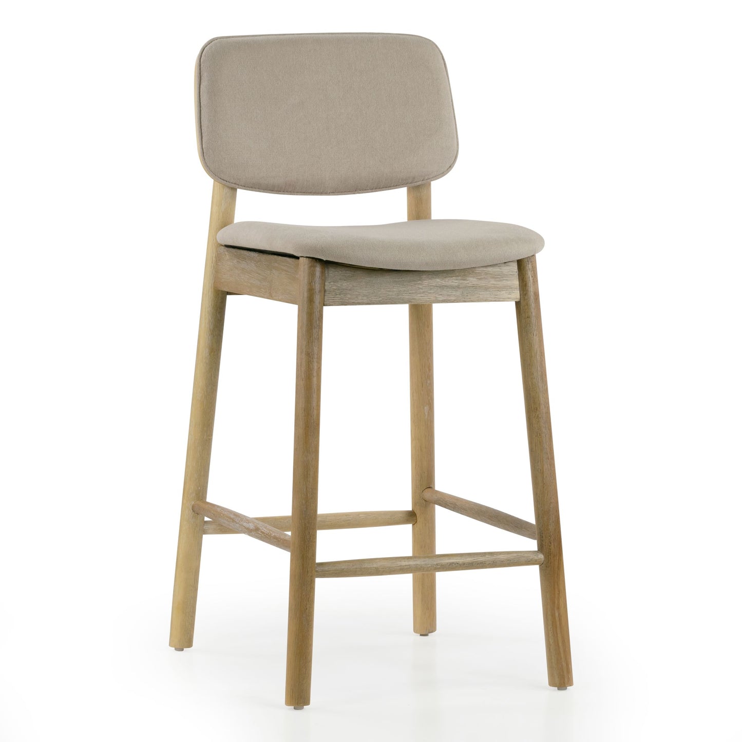 Set of 2 Azura Beige Fabric Counter Stool with Washed Wood Legs