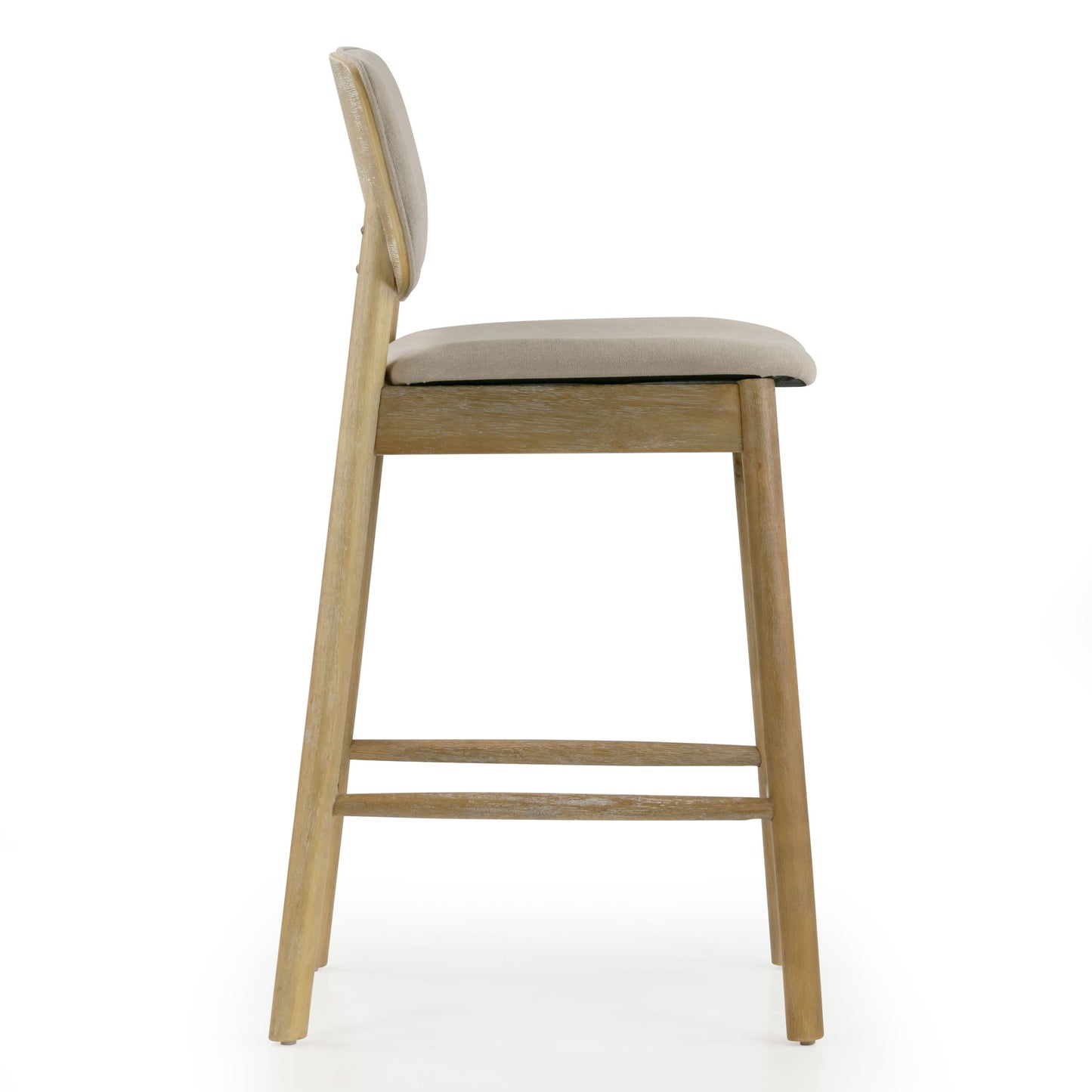 Set of 2 Azura Beige Fabric Counter Stool with Washed Wood Legs