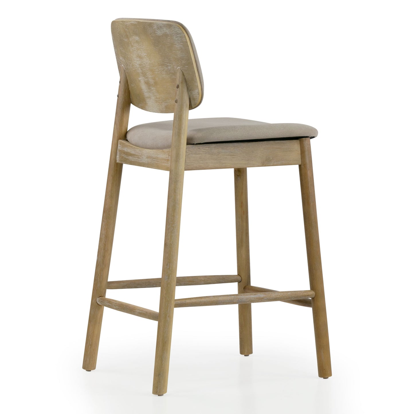 Set of 2 Azura Beige Fabric Counter Stool with Washed Wood Legs