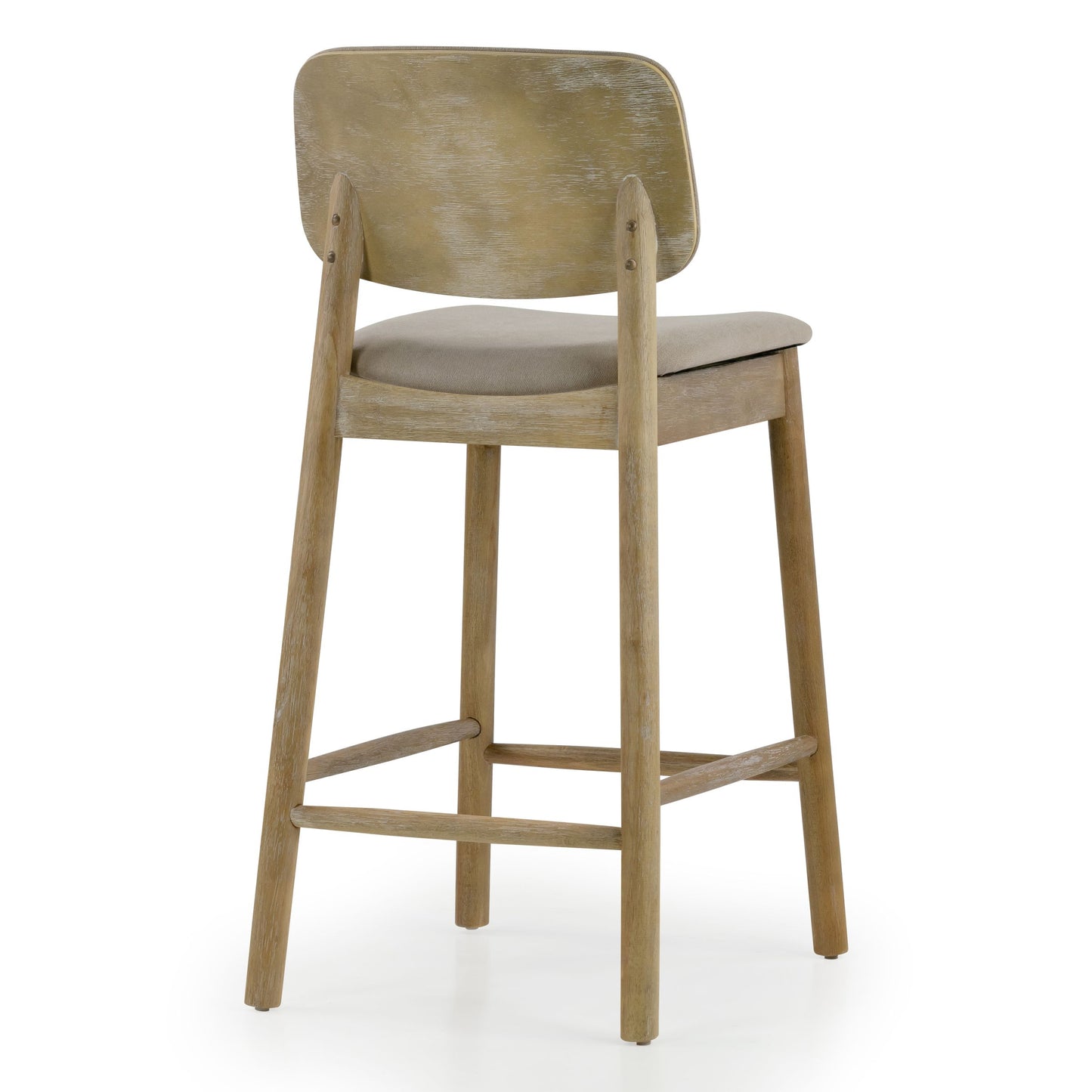 Set of 2 Azura Beige Fabric Counter Stool with Washed Wood Legs