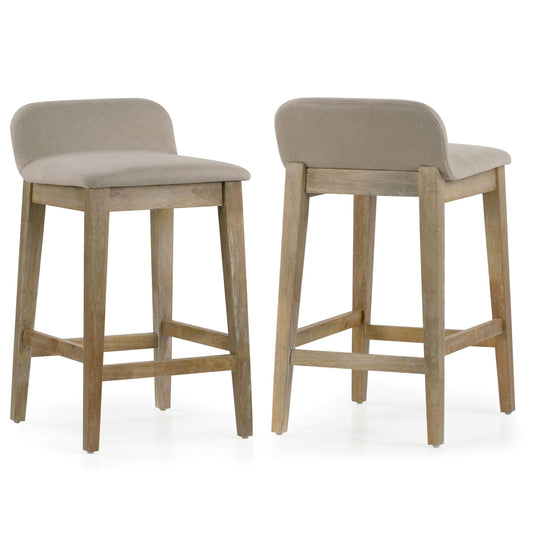 Set of 2 Atia White Washed Wood Counter Stool with Low Back Fabric Seat
