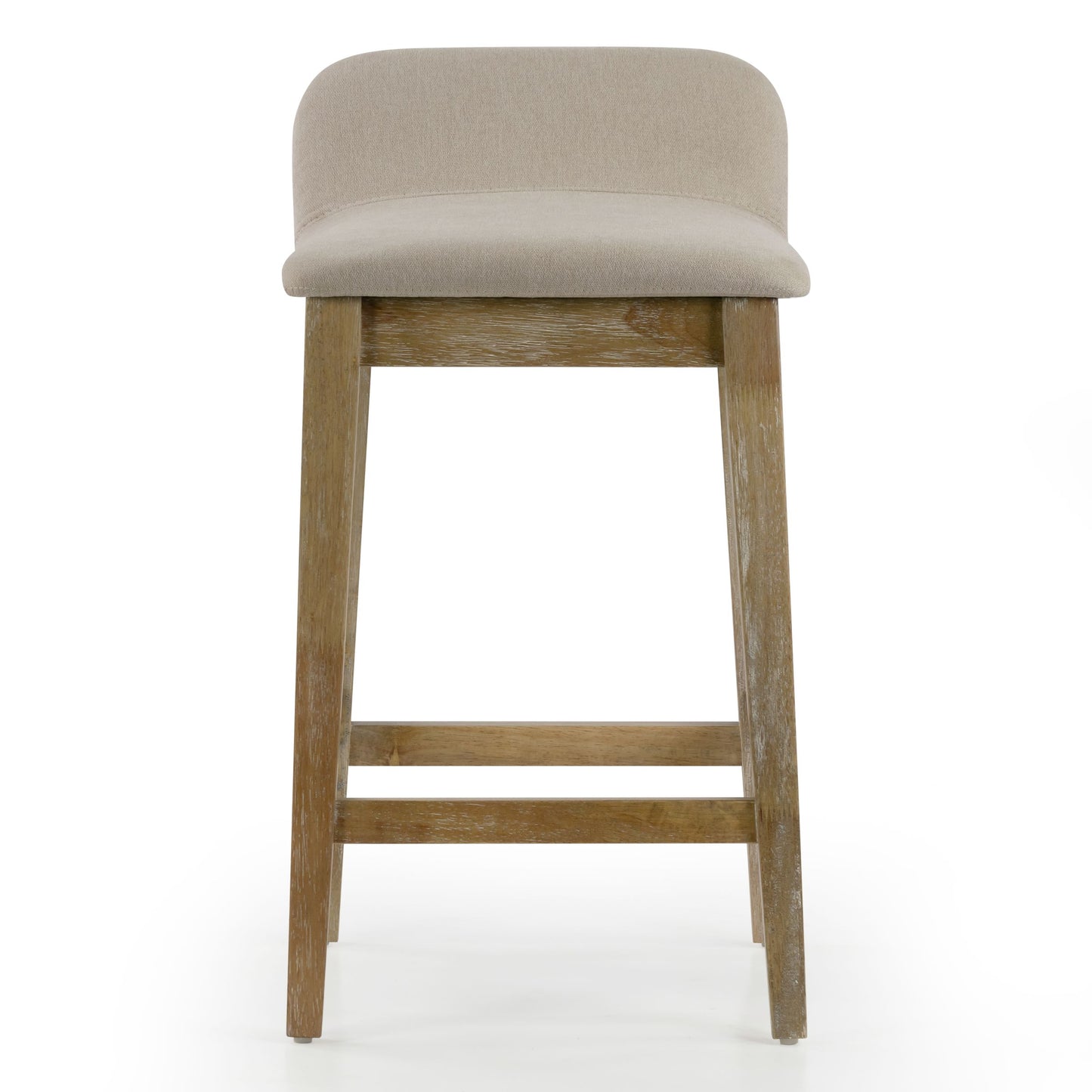 Set of 2 Atia White Washed Wood Counter Stool with Low Back Fabric Seat