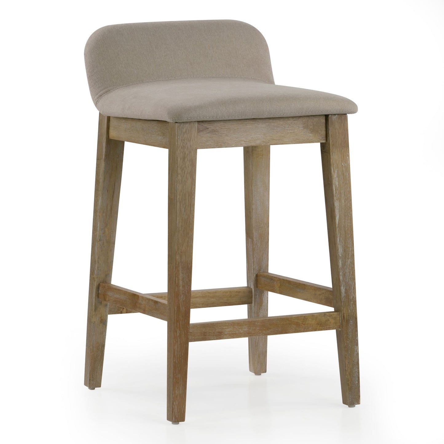 Set of 2 Atia White Washed Wood Counter Stool with Low Back Fabric Seat