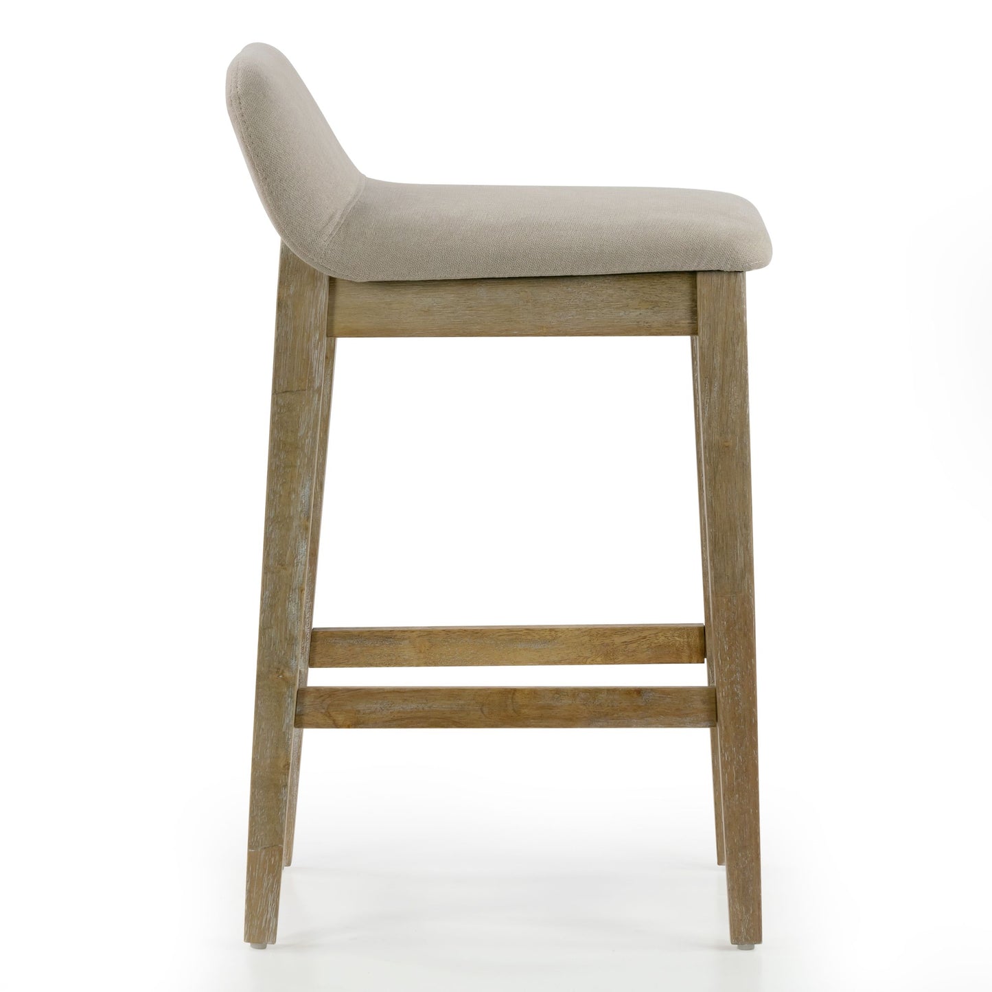Set of 2 Atia White Washed Wood Counter Stool with Low Back Fabric Seat
