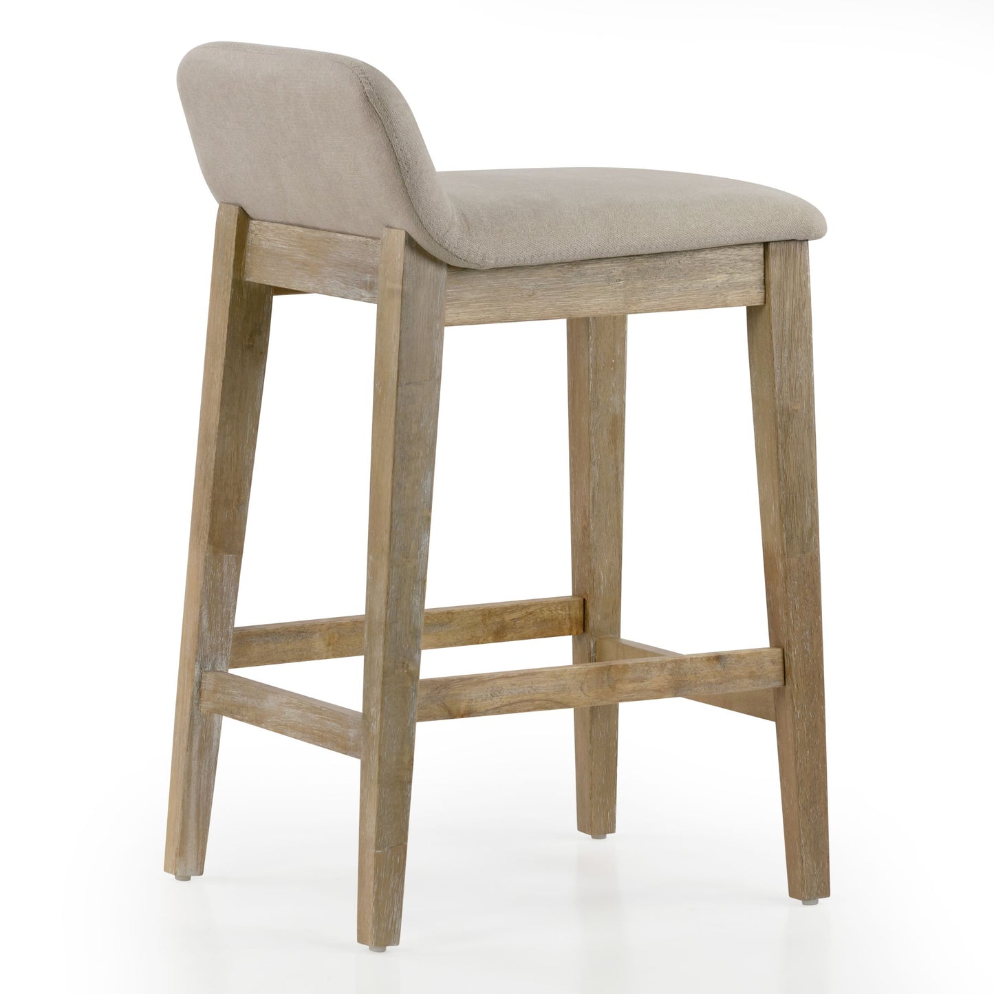 Set of 2 Atia White Washed Wood Counter Stool with Low Back Fabric Seat