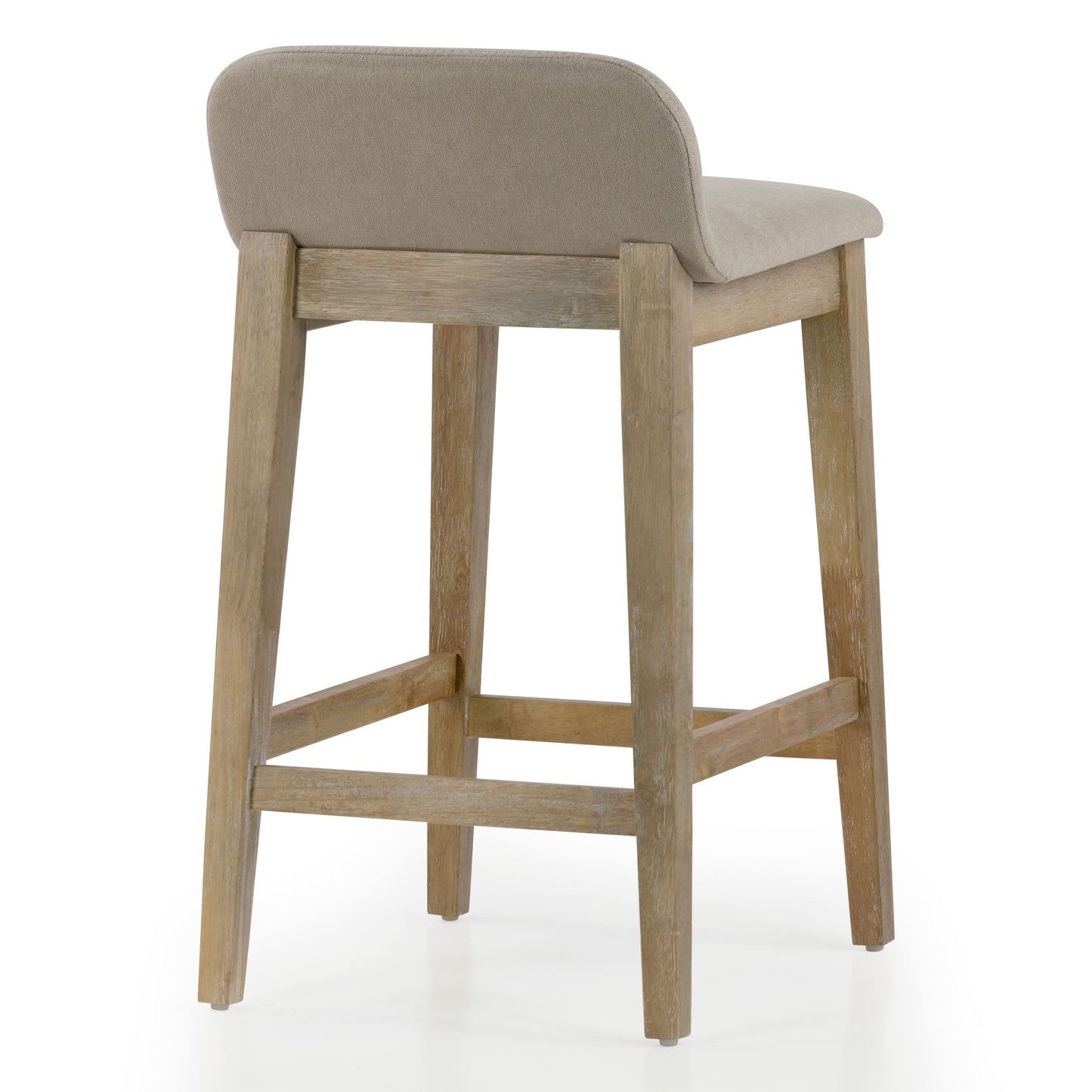 Set of 2 Atia White Washed Wood Counter Stool with Low Back Fabric Seat