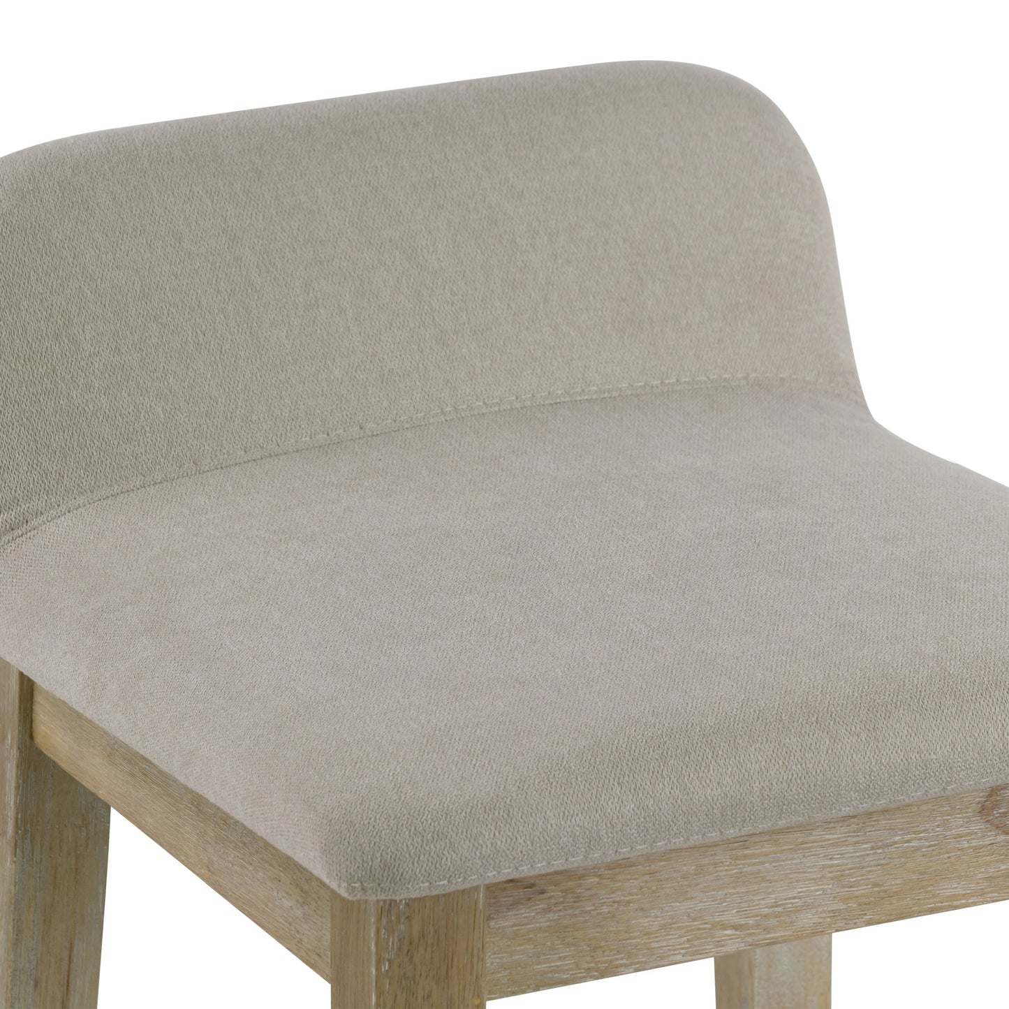 Set of 2 Atia White Washed Wood Counter Stool with Low Back Fabric Seat