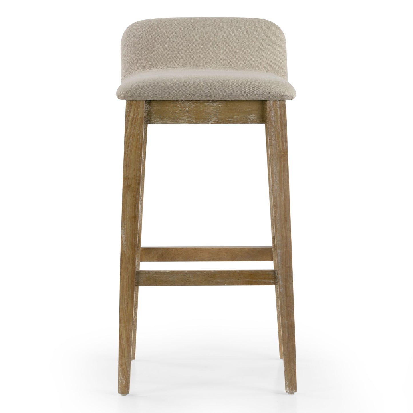 Set of 2 Atia White Washed Wood  Bar Height Bar Stool with Low Back Fabric Seat