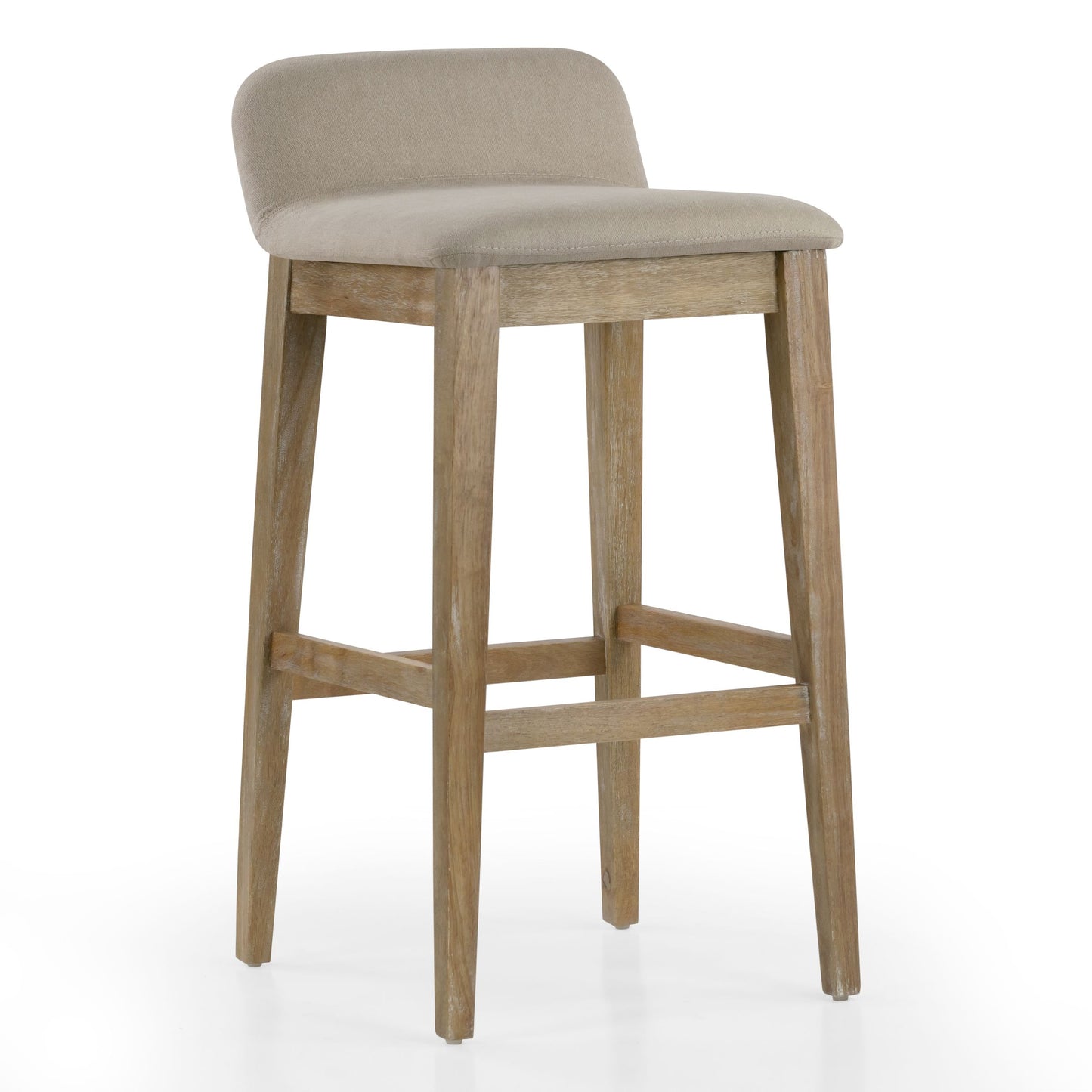 Set of 2 Atia White Washed Wood  Bar Height Bar Stool with Low Back Fabric Seat