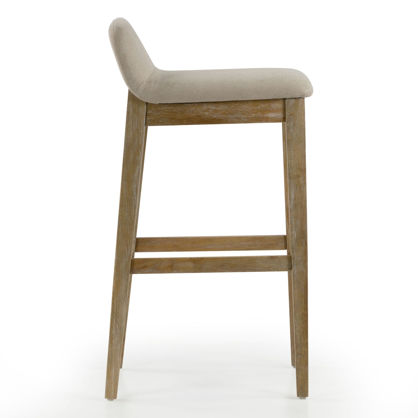 Set of 2 Atia White Washed Wood  Bar Height Bar Stool with Low Back Fabric Seat