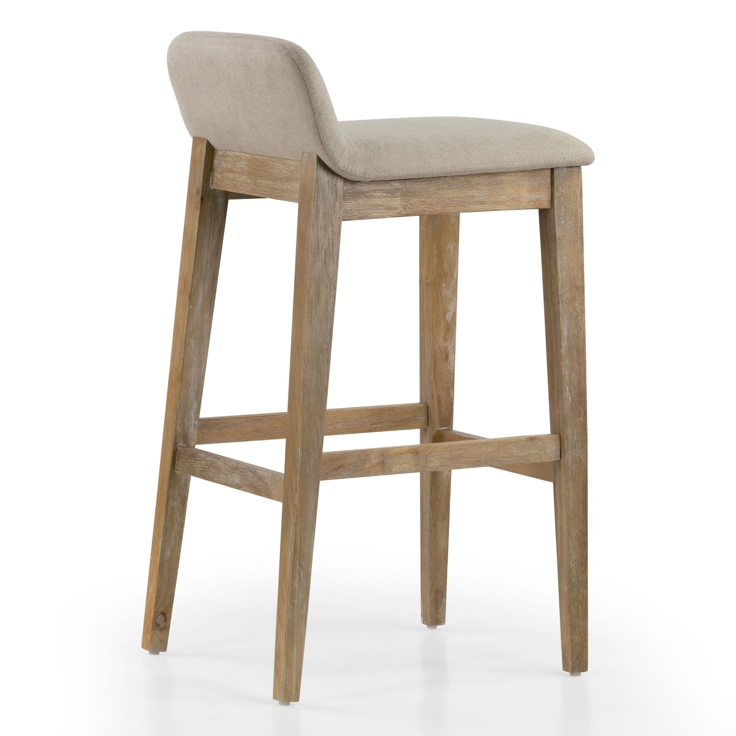 Set of 2 Atia White Washed Wood  Bar Height Bar Stool with Low Back Fabric Seat