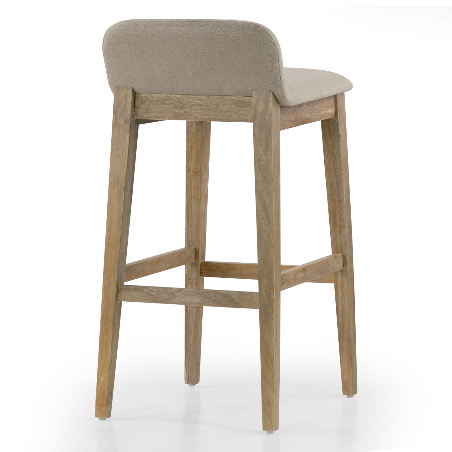 Set of 2 Atia White Washed Wood  Bar Height Bar Stool with Low Back Fabric Seat