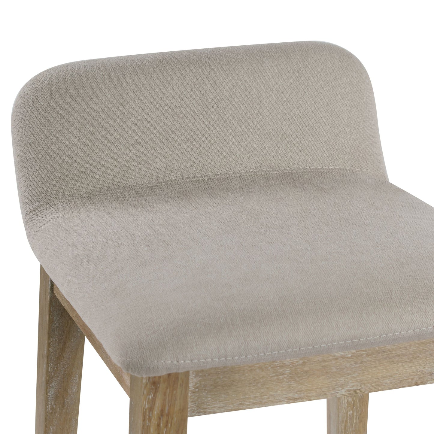 Set of 2 Atia White Washed Wood  Bar Height Bar Stool with Low Back Fabric Seat
