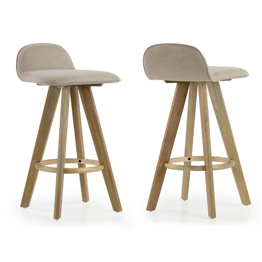 Set of 2 Asta Dark Washed Wood Bar Stool with Low Back Fabric Seat