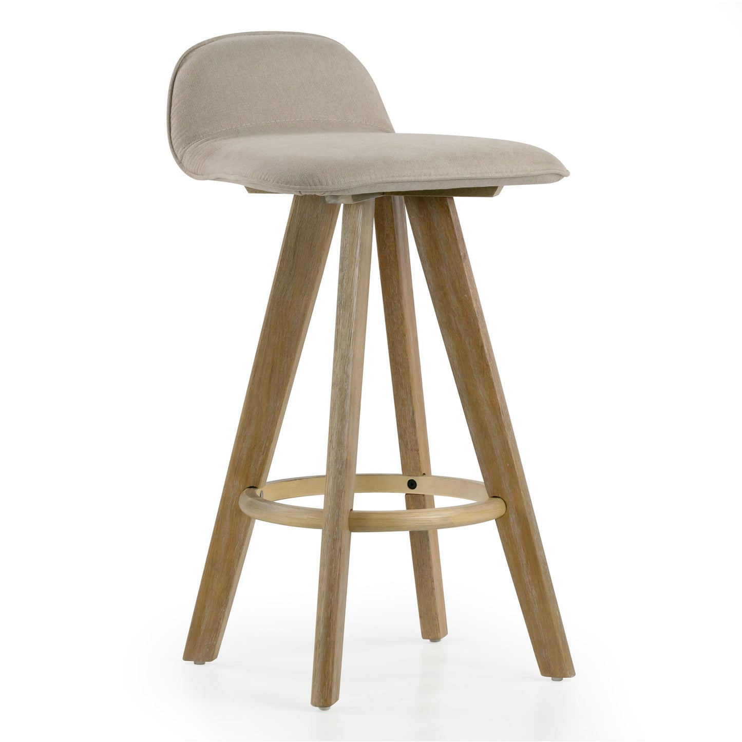 Set of 2 Asta Dark Washed Wood Bar Stool with Low Back Fabric Seat