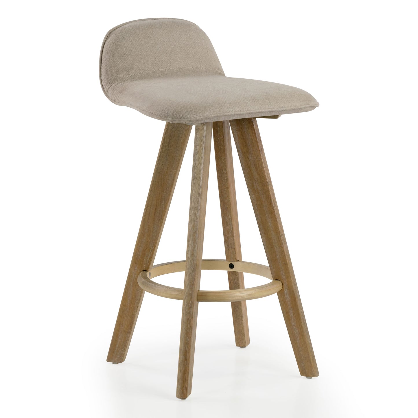 Set of 2 Asta Dark Washed Wood Bar Stool with Low Back Fabric Seat