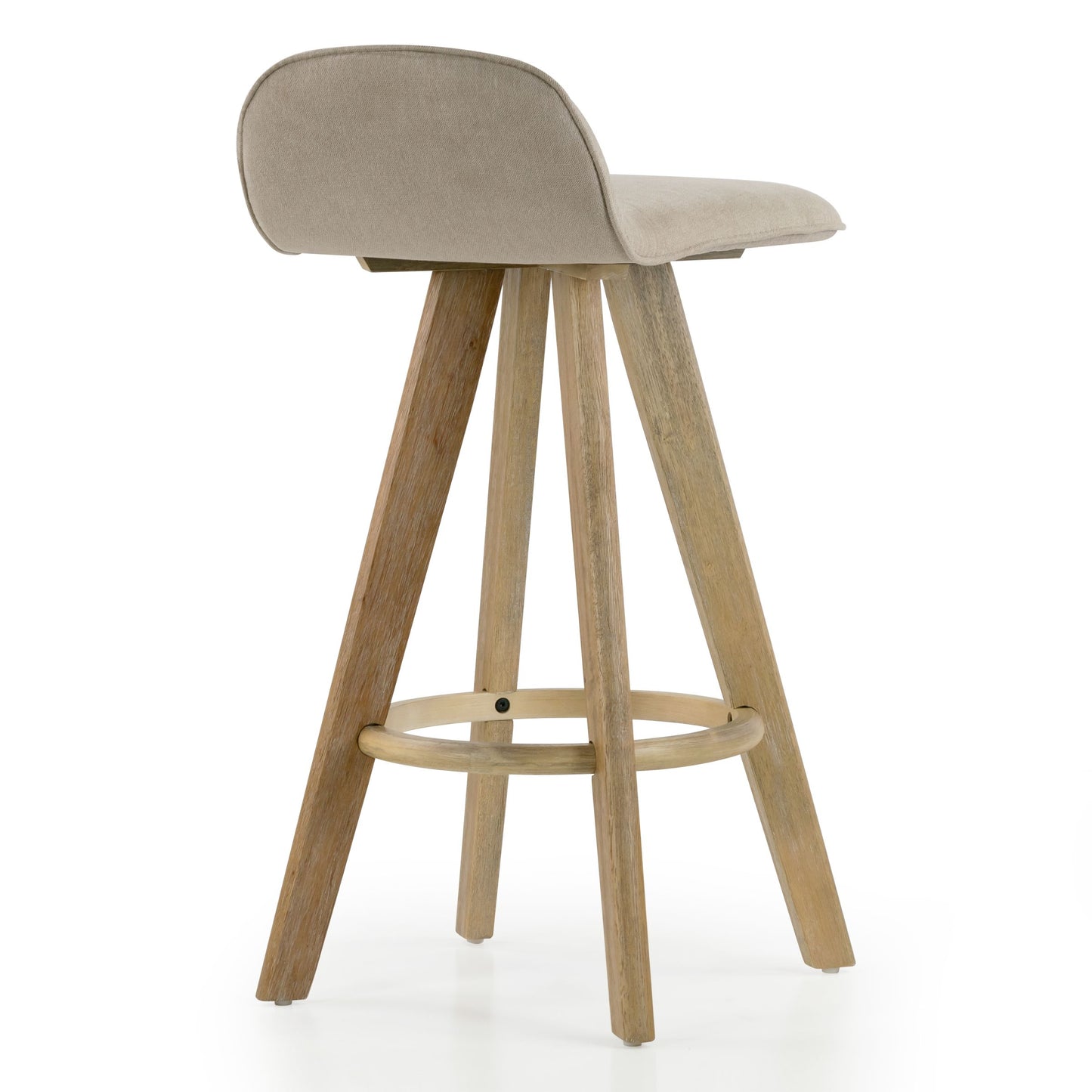 Set of 2 Asta Dark Washed Wood Bar Stool with Low Back Fabric Seat