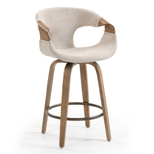 Baylor Beige Fabric Counter Stool with Washed Wooden Legs