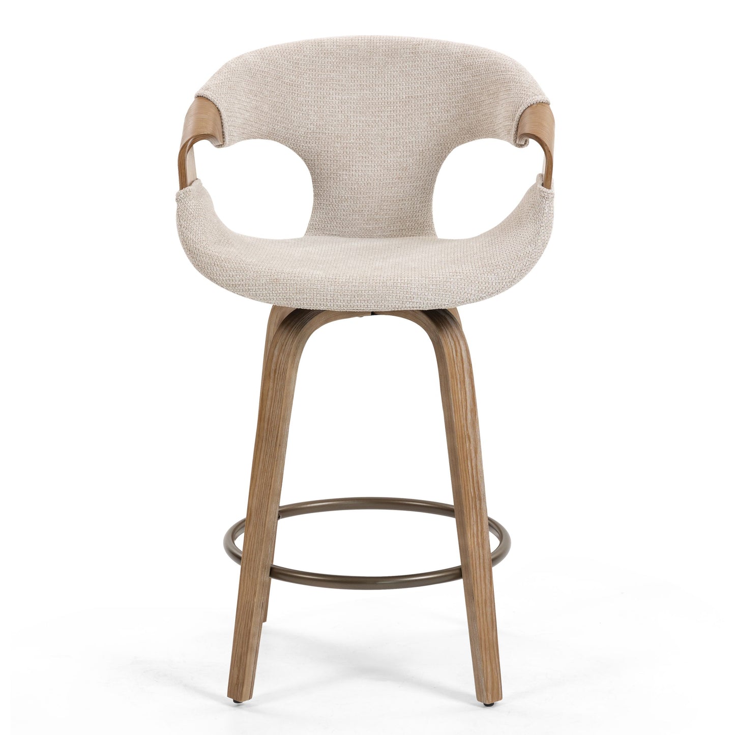 Baylor Beige Fabric Counter Stool with Washed Wooden Legs
