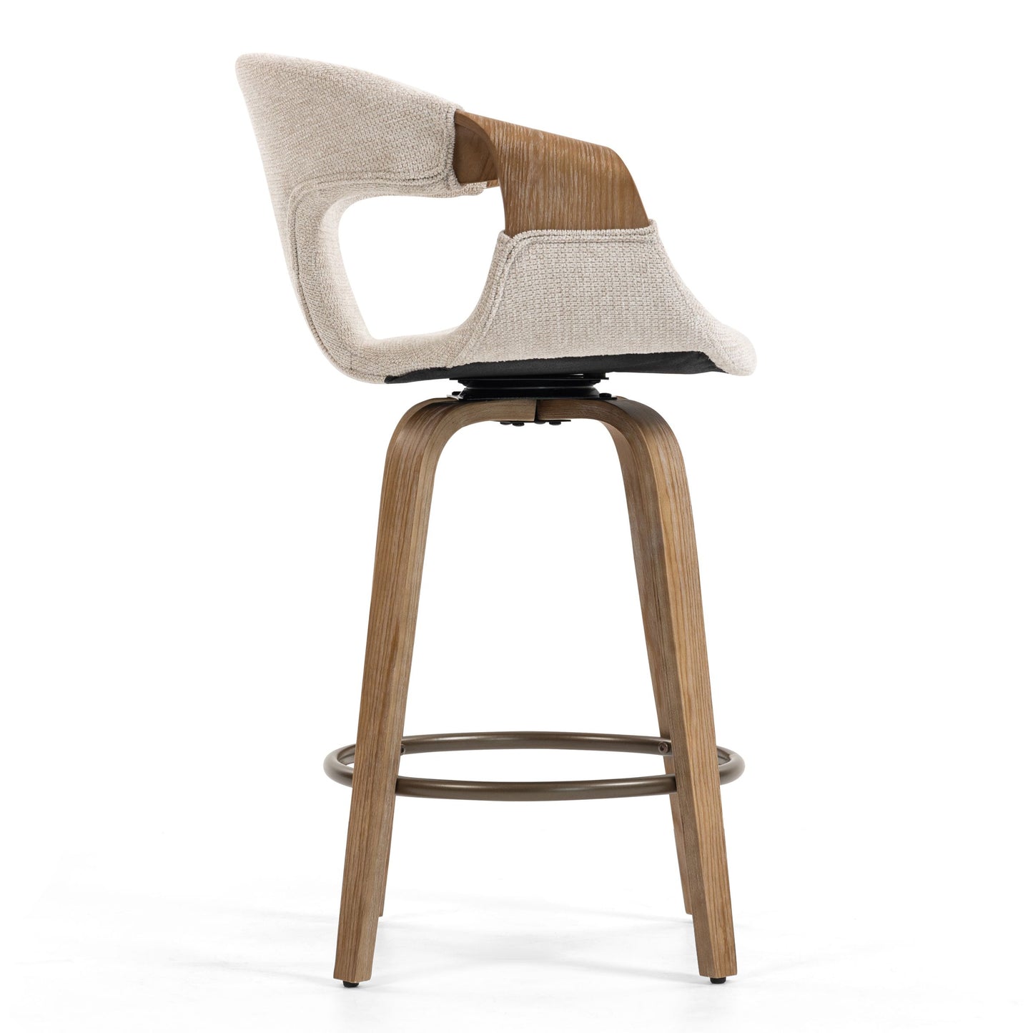 Baylor Beige Fabric Counter Stool with Washed Wooden Legs