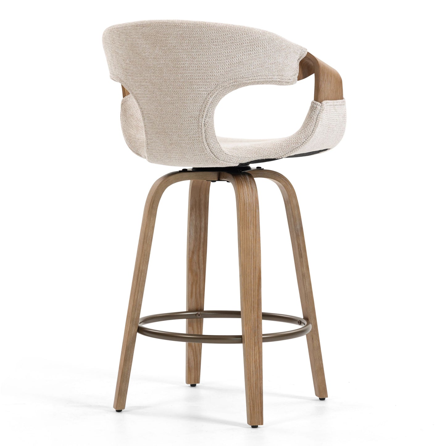 Baylor Beige Fabric Counter Stool with Washed Wooden Legs
