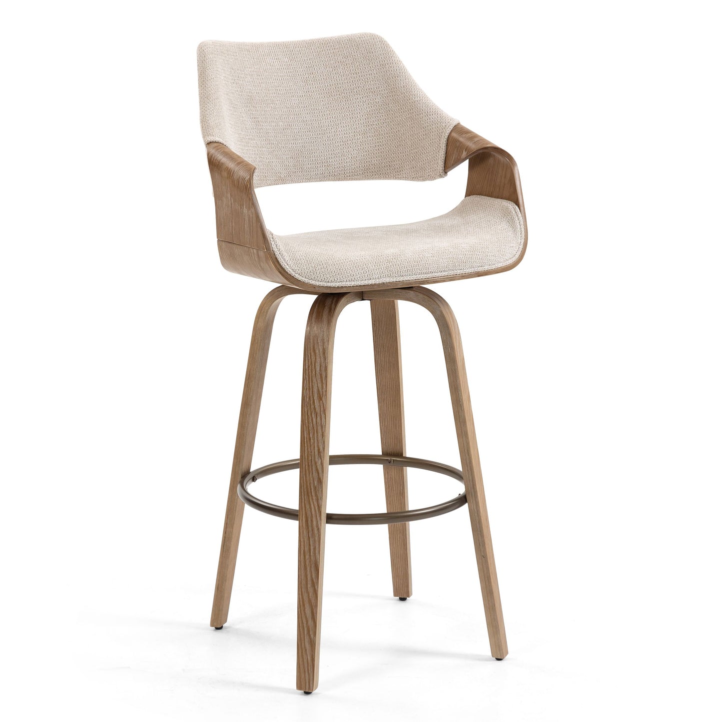 Beasley Beige Fabric Bar Stool with White Washed Wood Legs