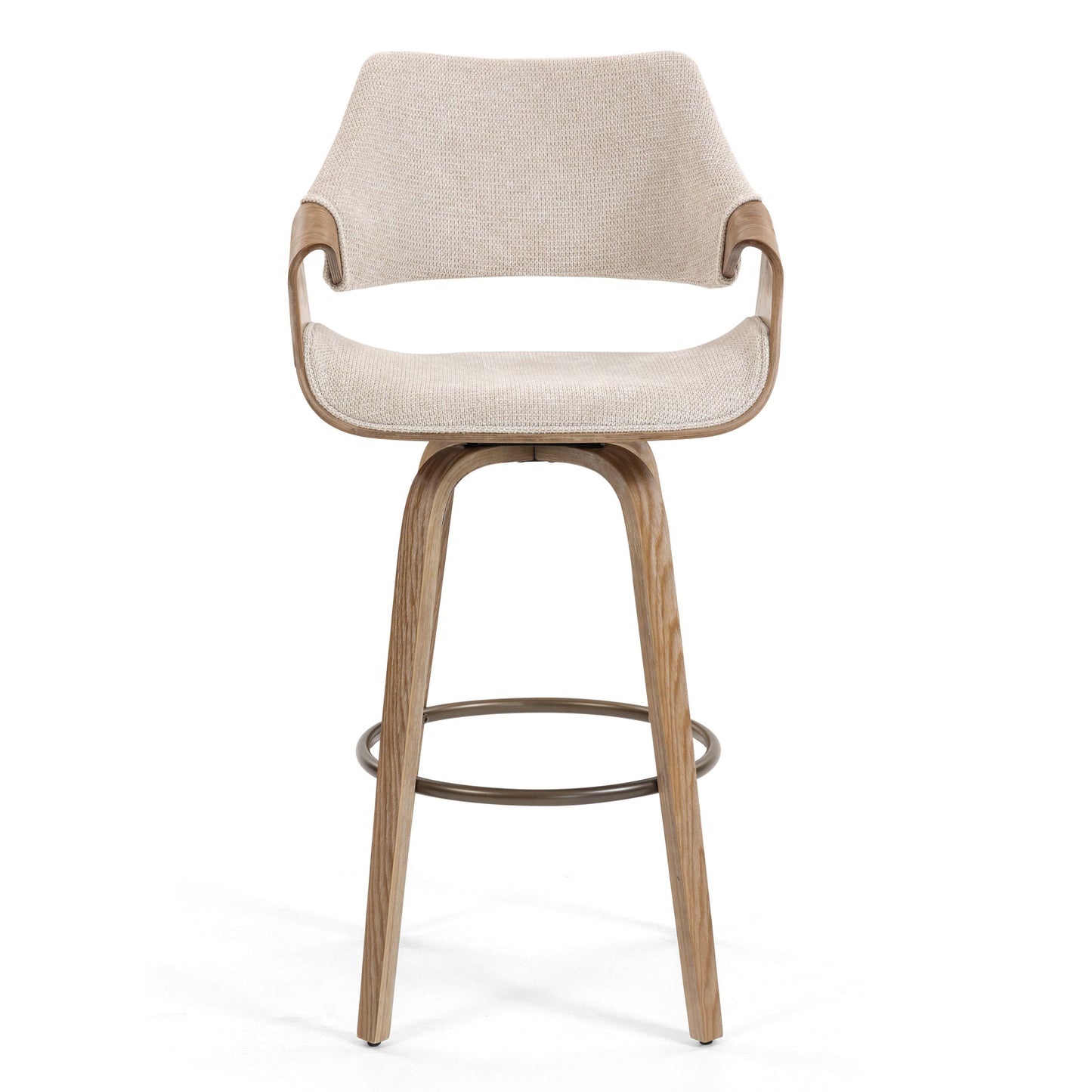 Beasley Beige Fabric Bar Stool with White Washed Wood Legs
