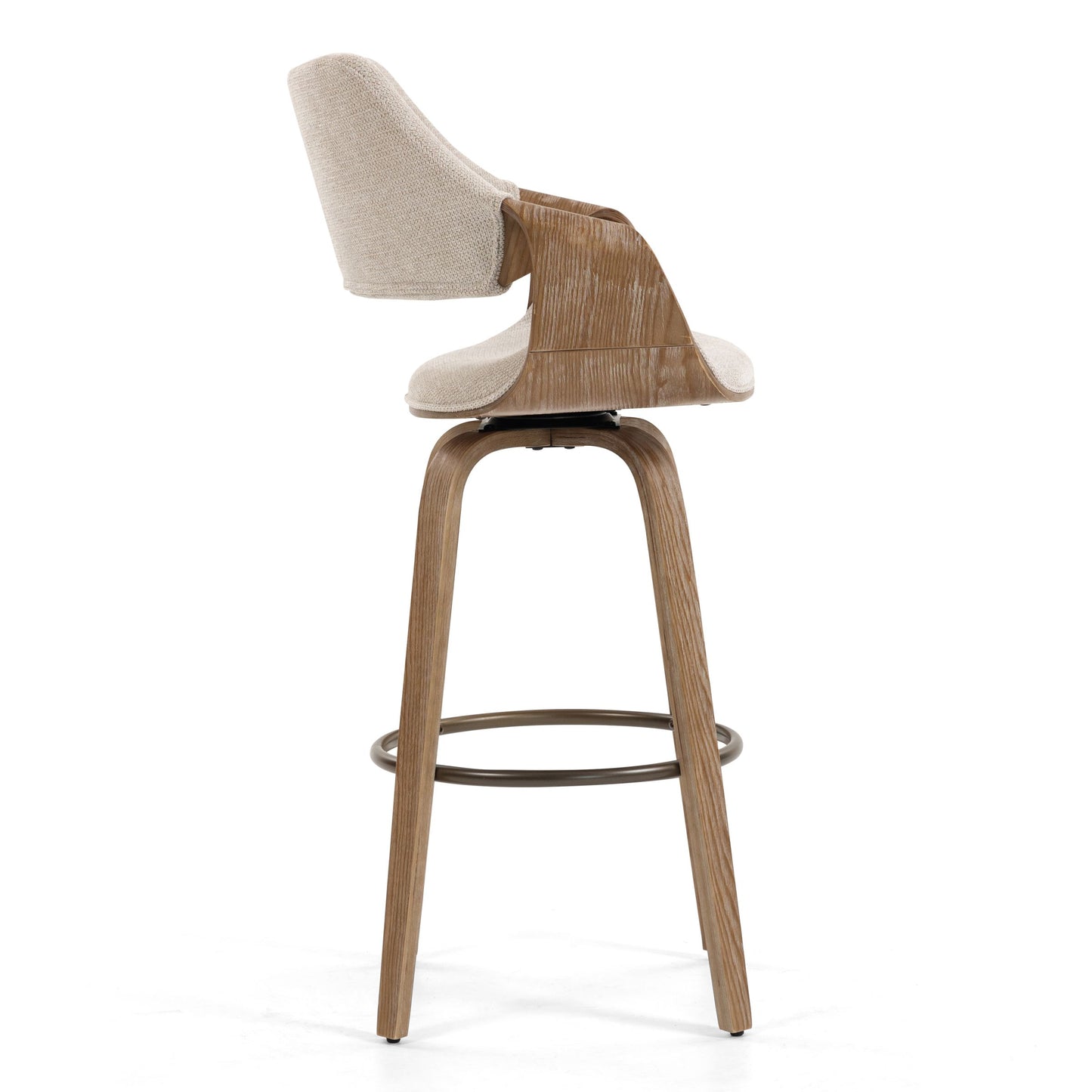 Beasley Beige Fabric Bar Stool with White Washed Wood Legs