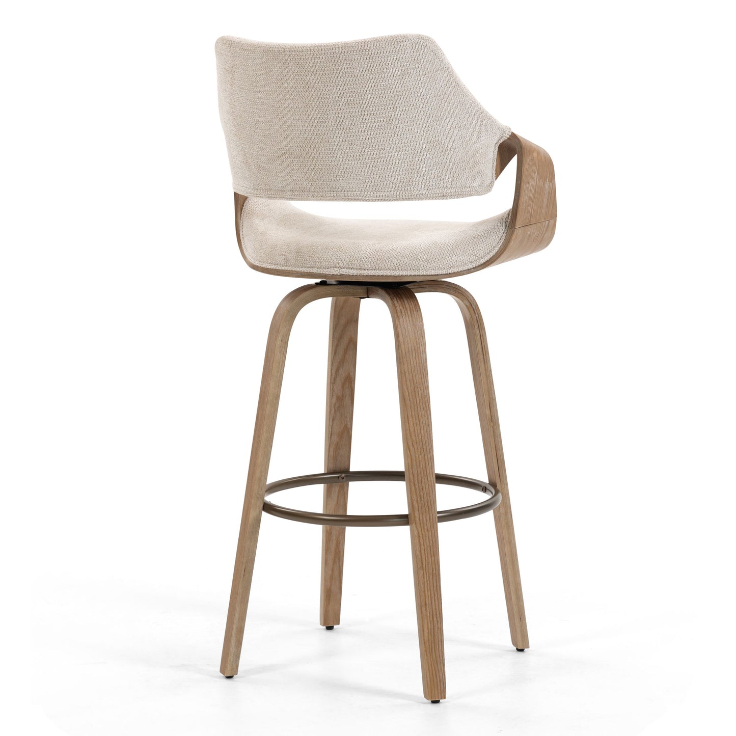 Beasley Beige Fabric Bar Stool with White Washed Wood Legs