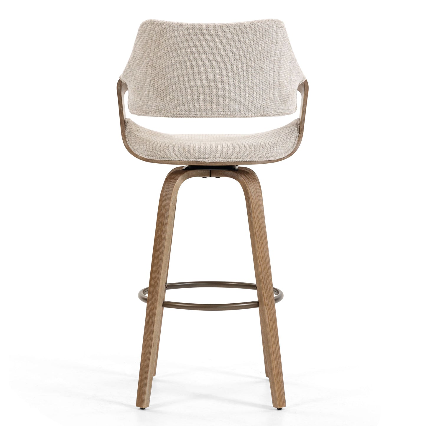Beasley Beige Fabric Bar Stool with White Washed Wood Legs