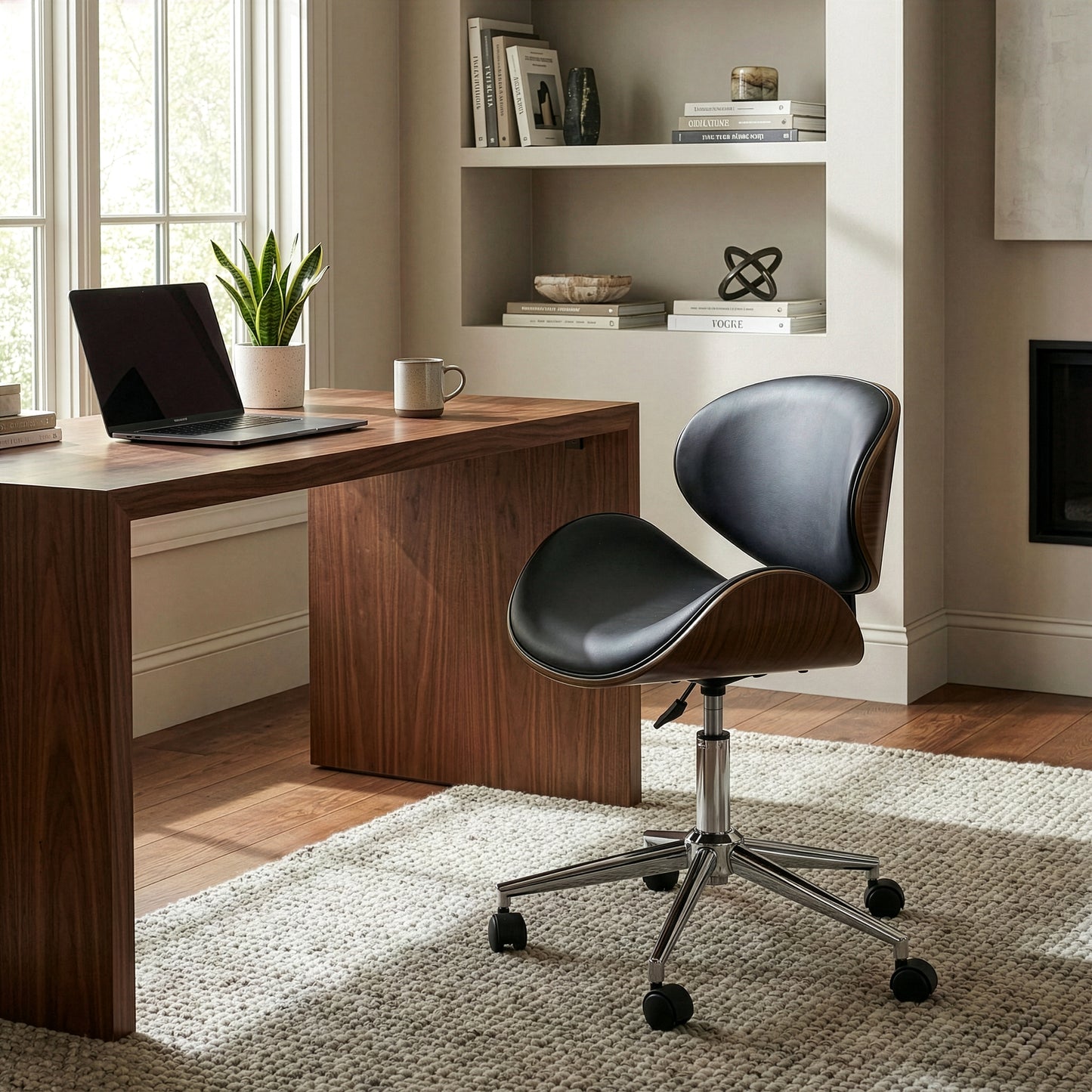 Amar Modern Dark Grey Office Chair with Grey Plywood Bentwood Frame