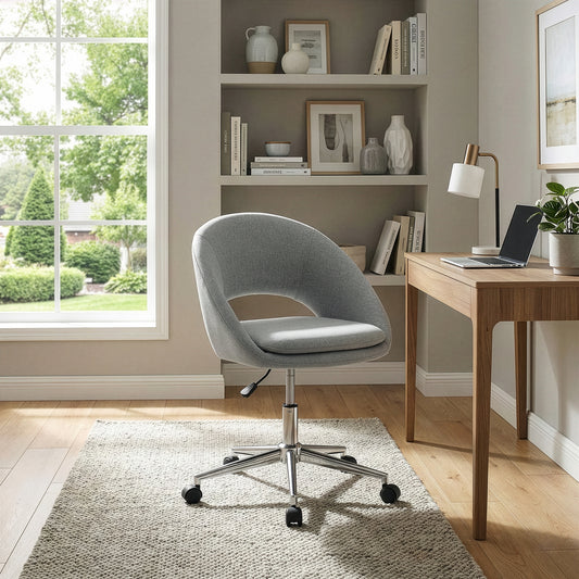 Aura Grey Fabric Upholstered Adjustable Height Swivel Office Chair with Wheel Base
