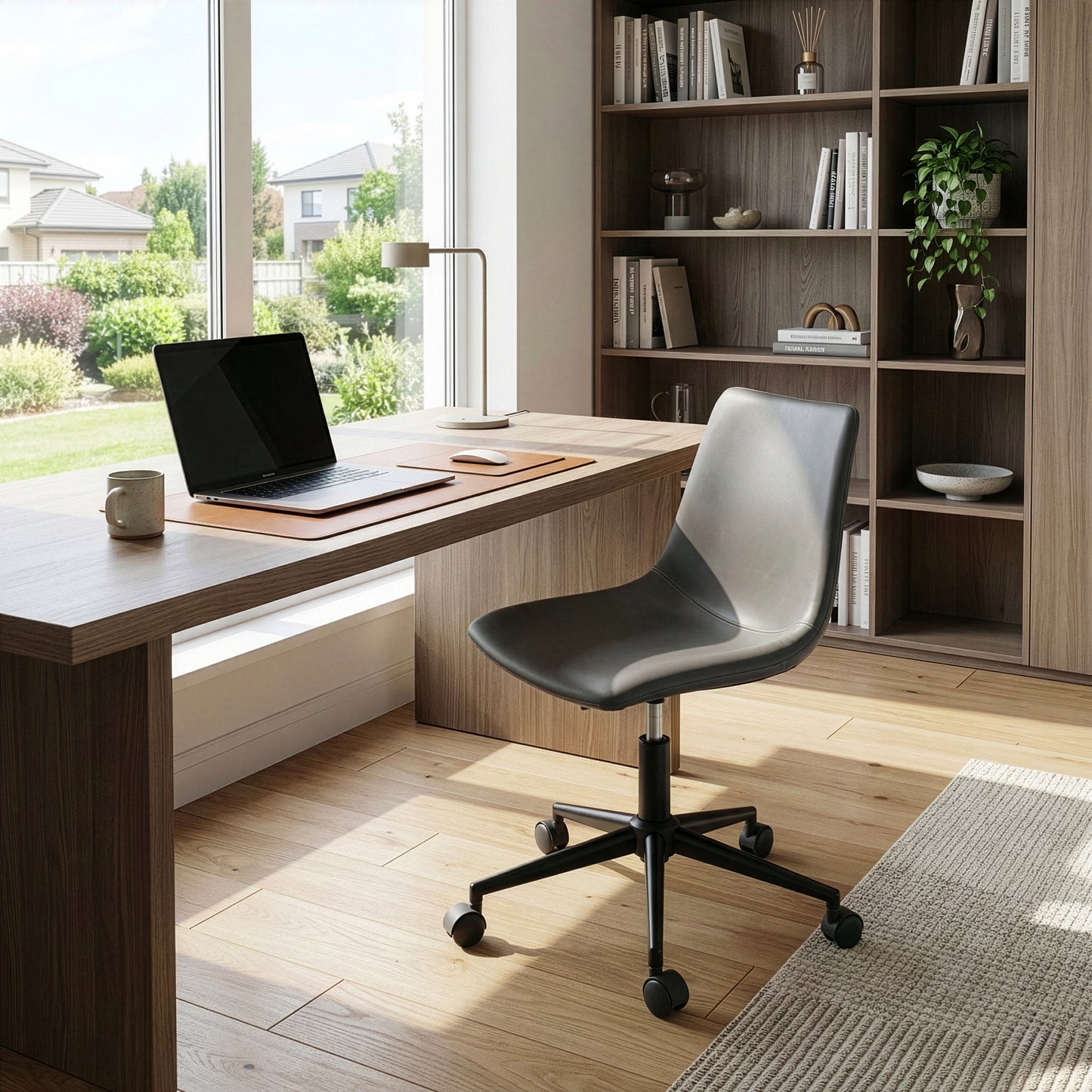 Adan Grey Faux Leather Adjustable Height Swivel Office Chair with Wheel Base
