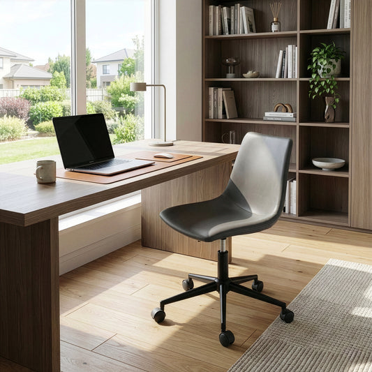 Adan Grey Faux Leather Adjustable Height Swivel Office Chair with Wheel Base