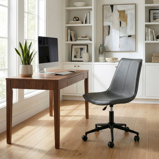 Amery Grey Faux Leather Adjustable Height Swivel Office Chair with Wheel Base