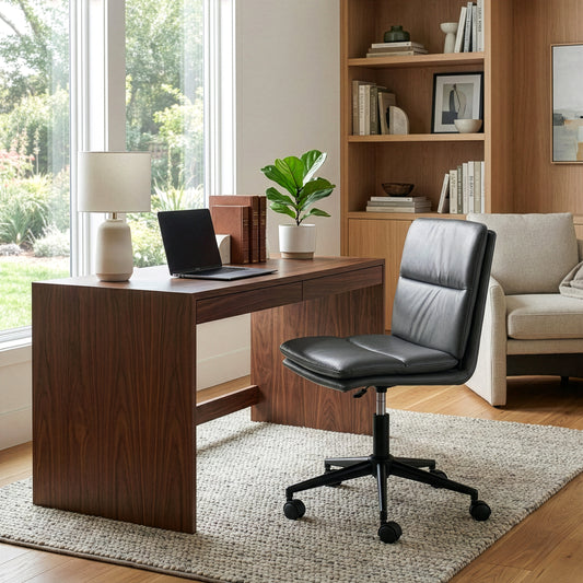 Avak Grey Faux Leather Adjustable Height Swivel Office Chair