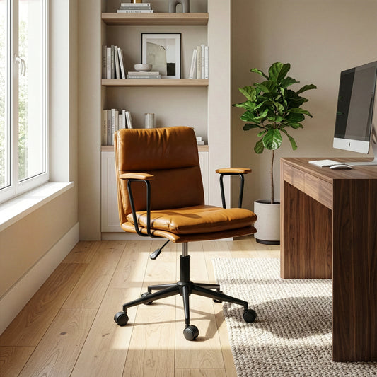 Avalee Cappuccino Faux Leather Adjustable Height Swivel Office Chair with Arms