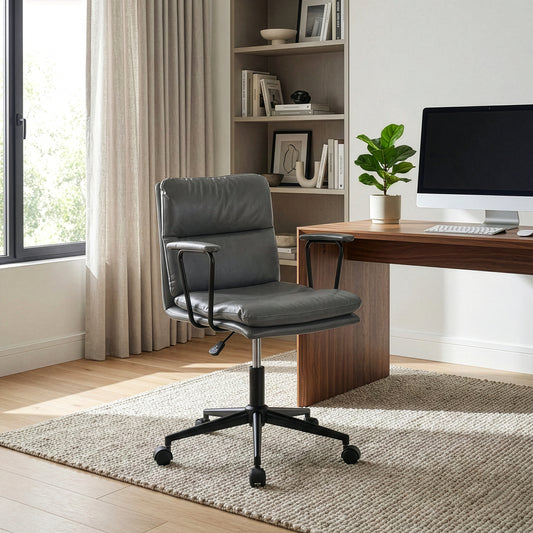 Avalee Grey Faux Leather Adjustable Height Swivel Office Chair with Arms