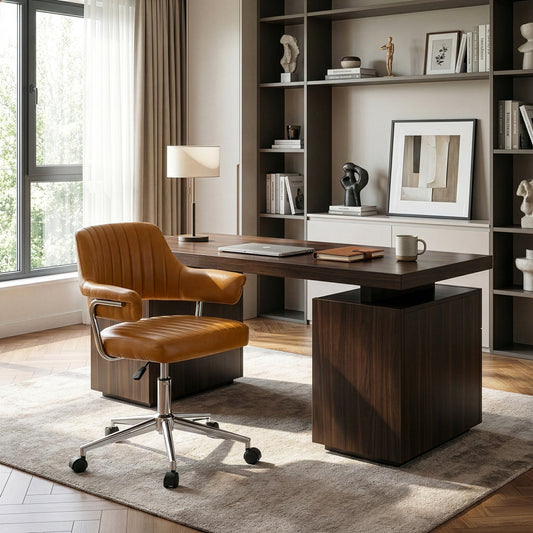 Avery Cappuccino Faux Leather Adjustable Height Swivel Office Chair with Arms