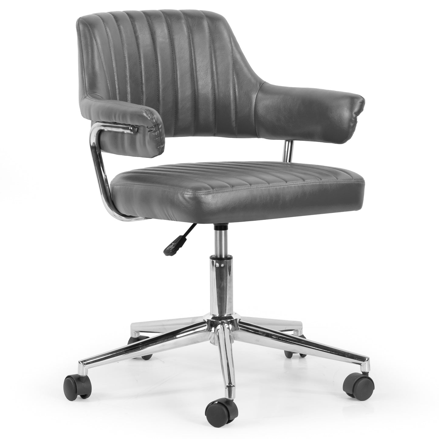 Avery Gray Faux Leather Adjustable Height Swivel Office Chair with Arms
