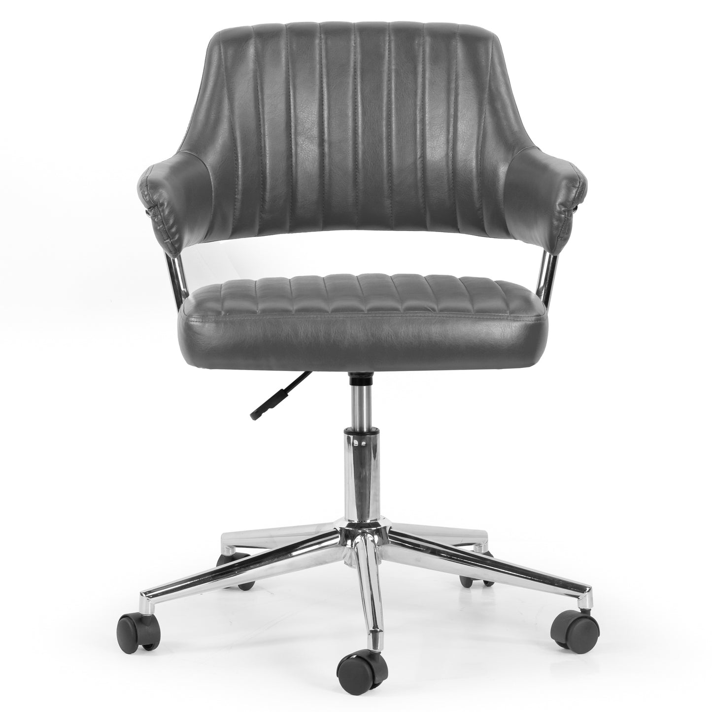 Avery Gray Faux Leather Adjustable Height Swivel Office Chair with Arms