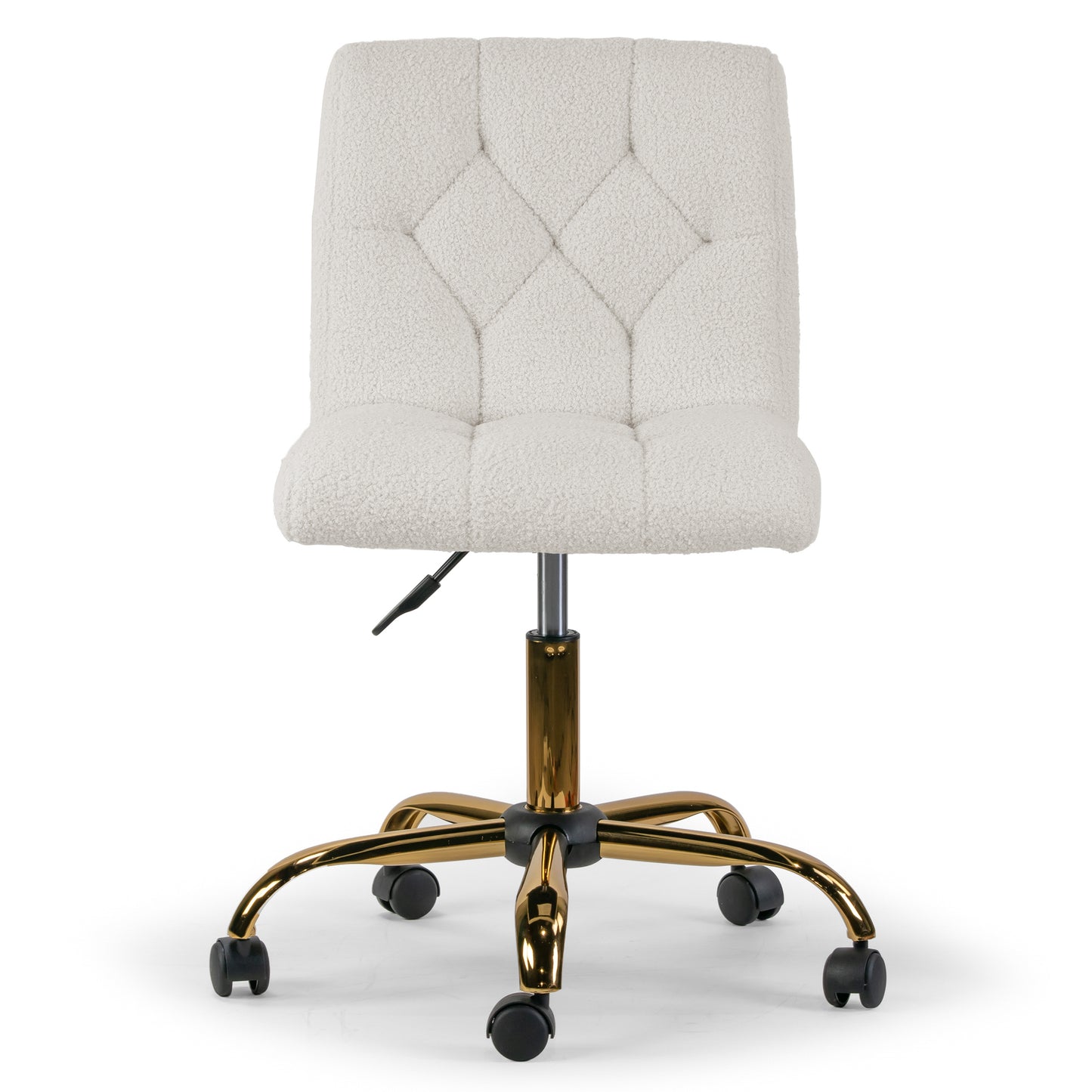Aman Cream Boucle Upholstered Adjustable Height Swivel Office Chair with Golden Frame Wheel Base