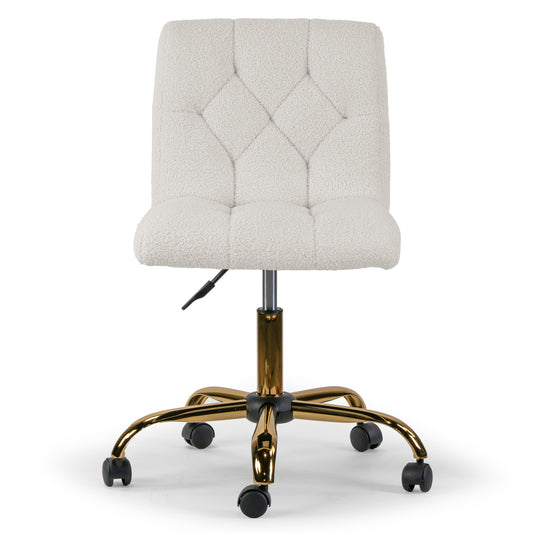 Aman Cream Boucle Upholstered Adjustable Height Swivel Office Chair with Golden Frame Wheel Base