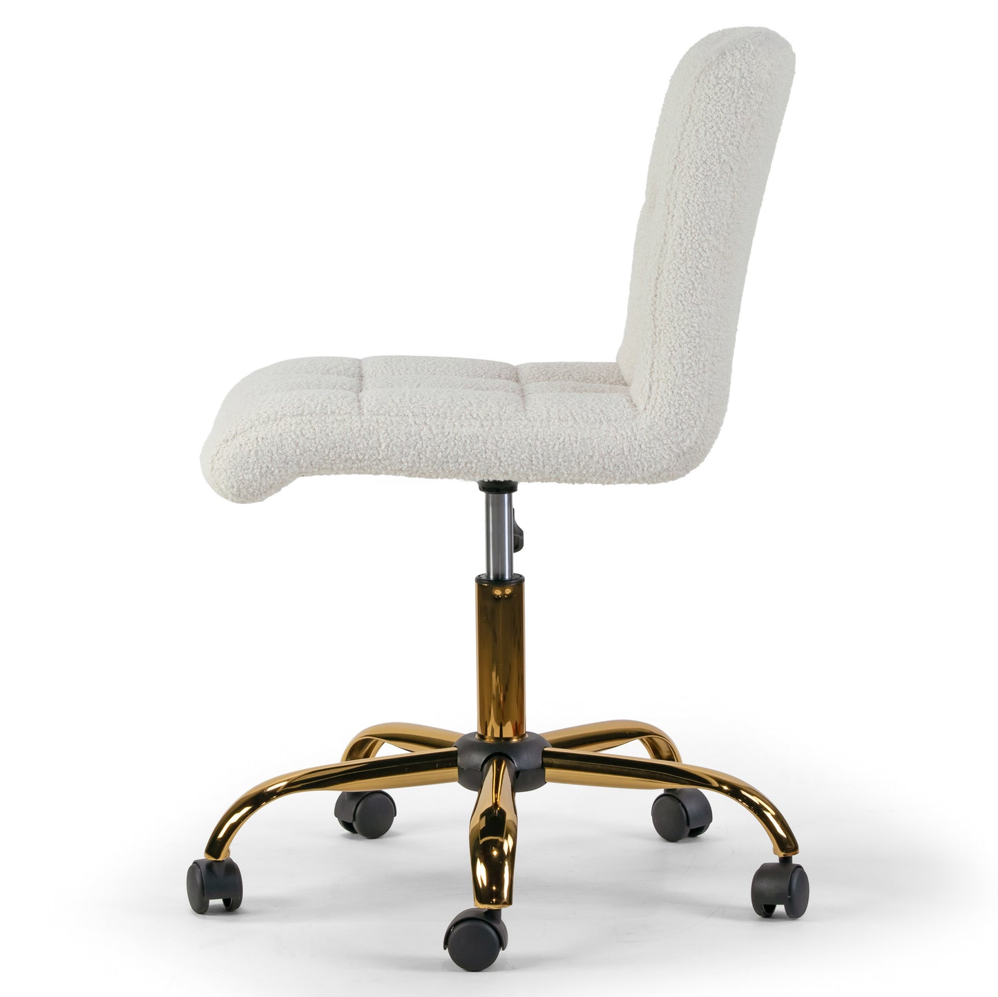 Aman Cream Boucle Upholstered Adjustable Height Swivel Office Chair with Golden Frame Wheel Base