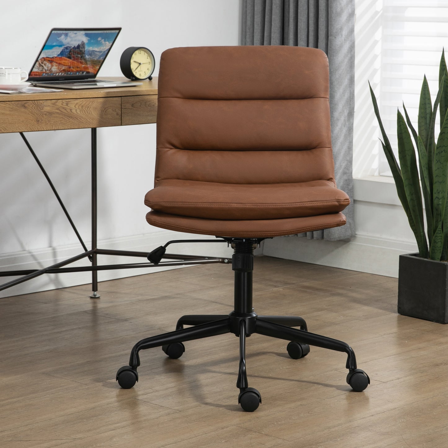 Ayuka Brown Faux Leather Adjustable Height Swivel Office Chair