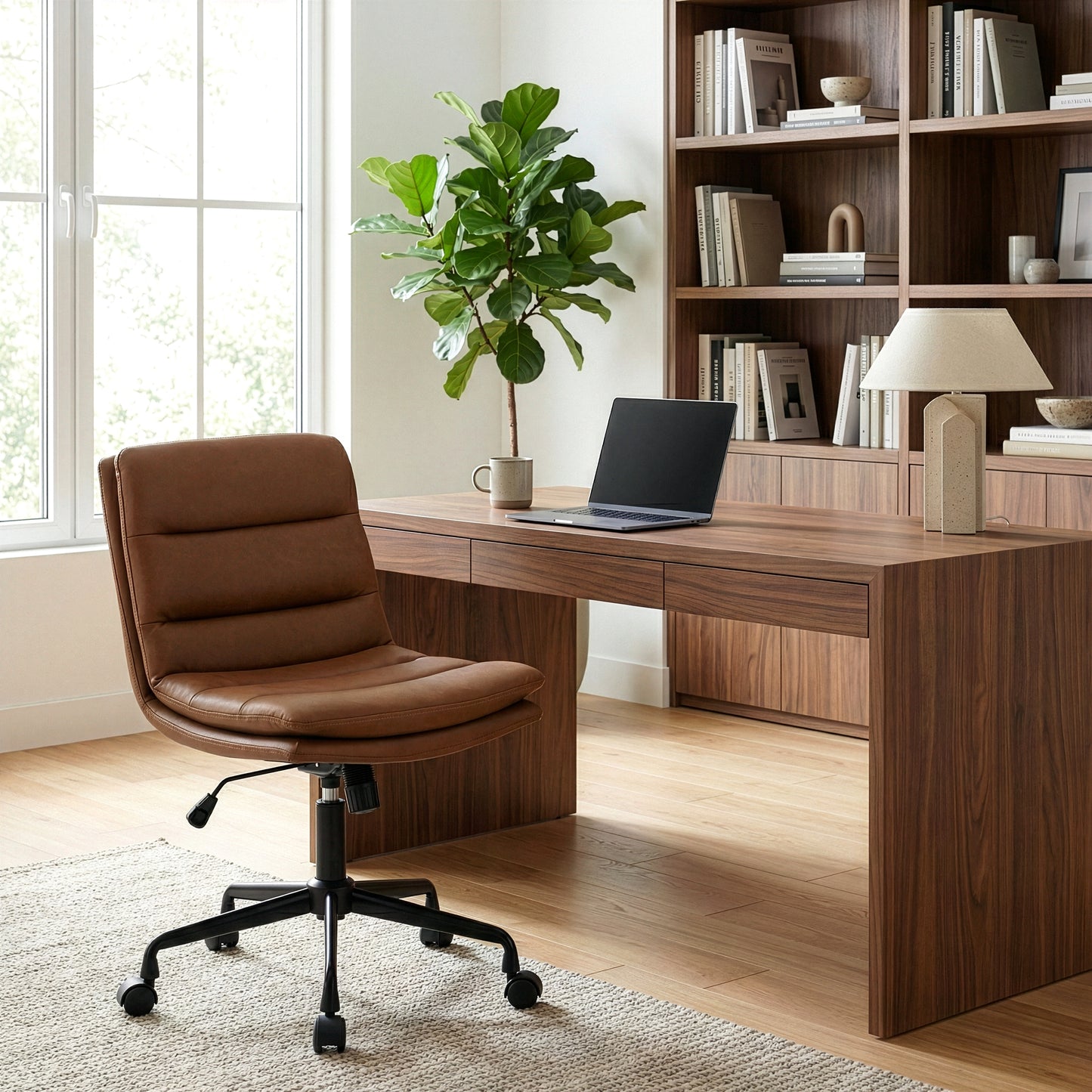 Ayuka Brown Faux Leather Adjustable Height Swivel Office Chair