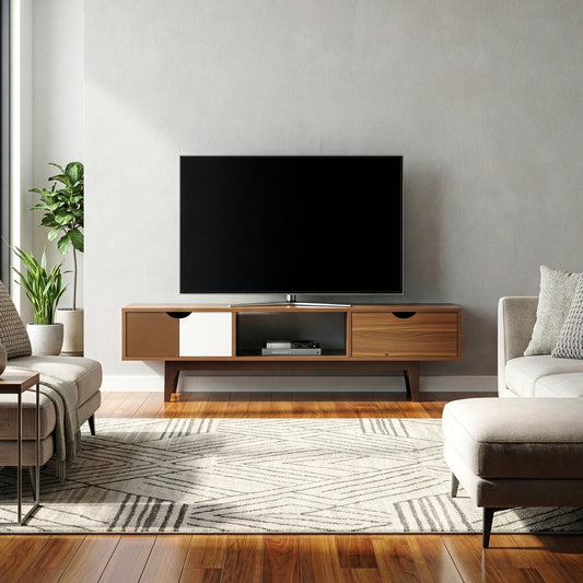 Alvin Scandinavian Style Walnut Finish TV Stand with Contrasting Drawers