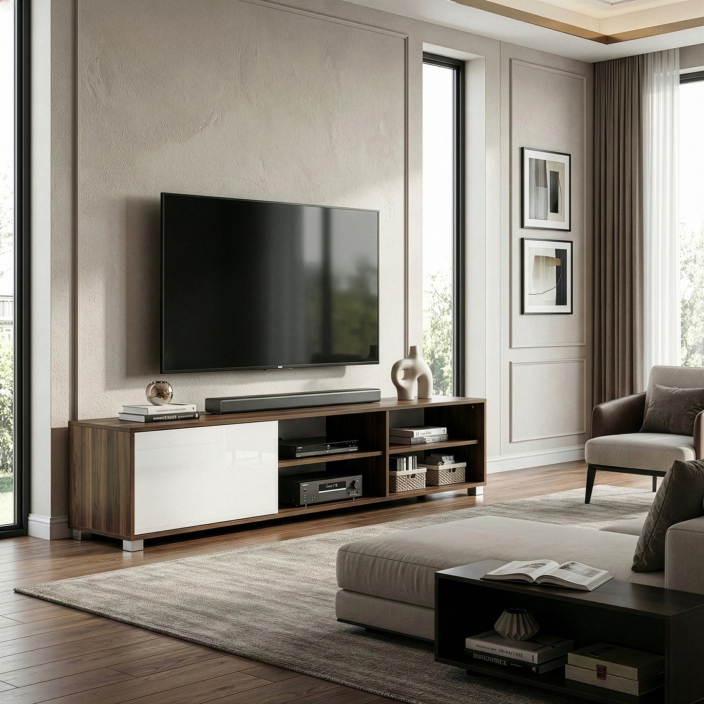 Anne TV Stand Walnut Finish with Contrasting White Door
