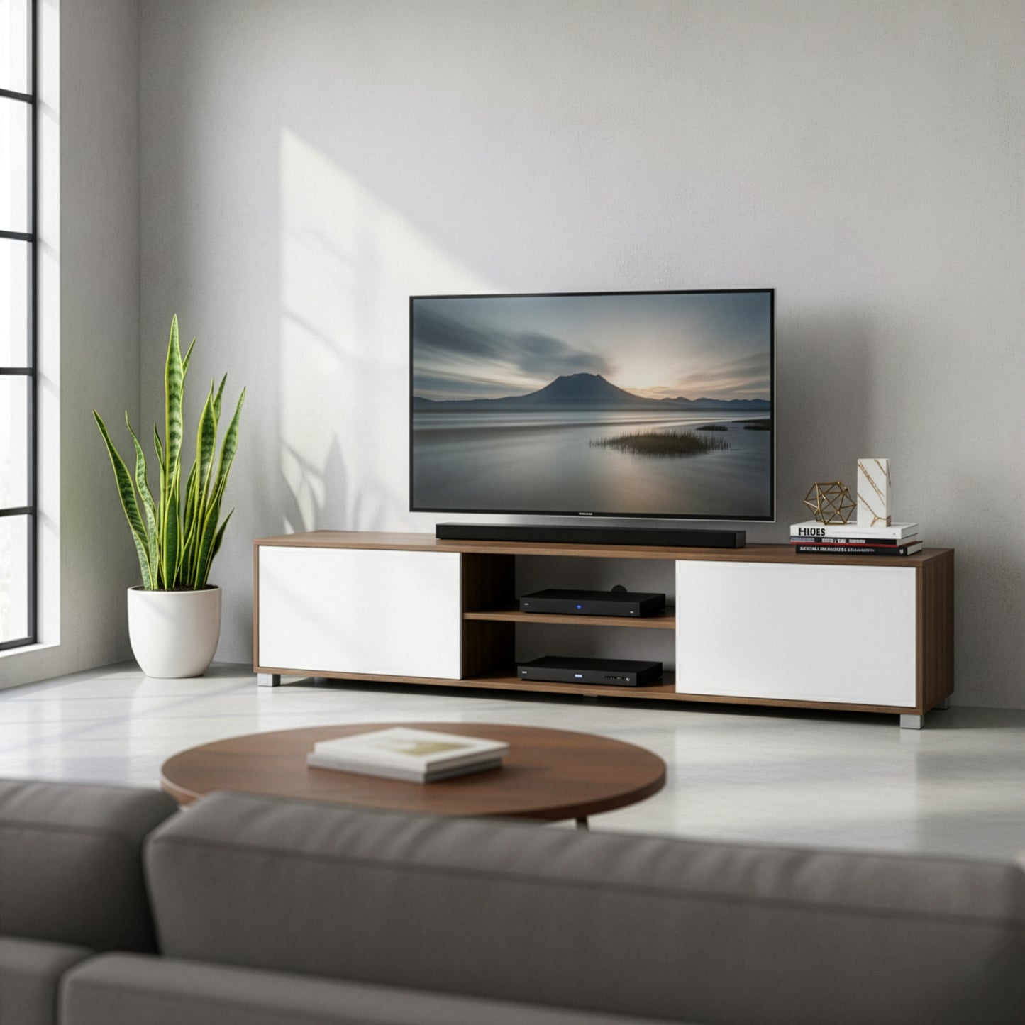 Annie TV Stand Walnut Finish with Contrasting White Door